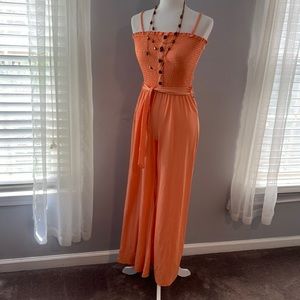 Faux Button Up Smock Detail Jumpsuit